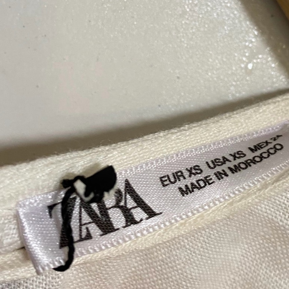 ZARA Linen Tie Front Blouse White Short Sleeve Top XS - Picture 8 of 11